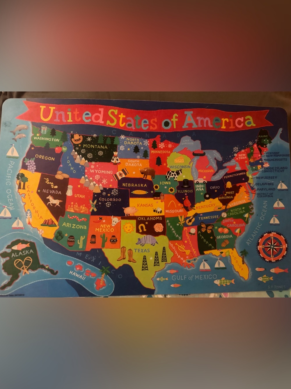 Colorful United States Puzzle/Wall Art - Bright Multicolor Map